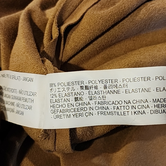 Zara Basic Tan Faux Suede Fringe Jacket Boho Western Open Front S - Picture 6 of 6